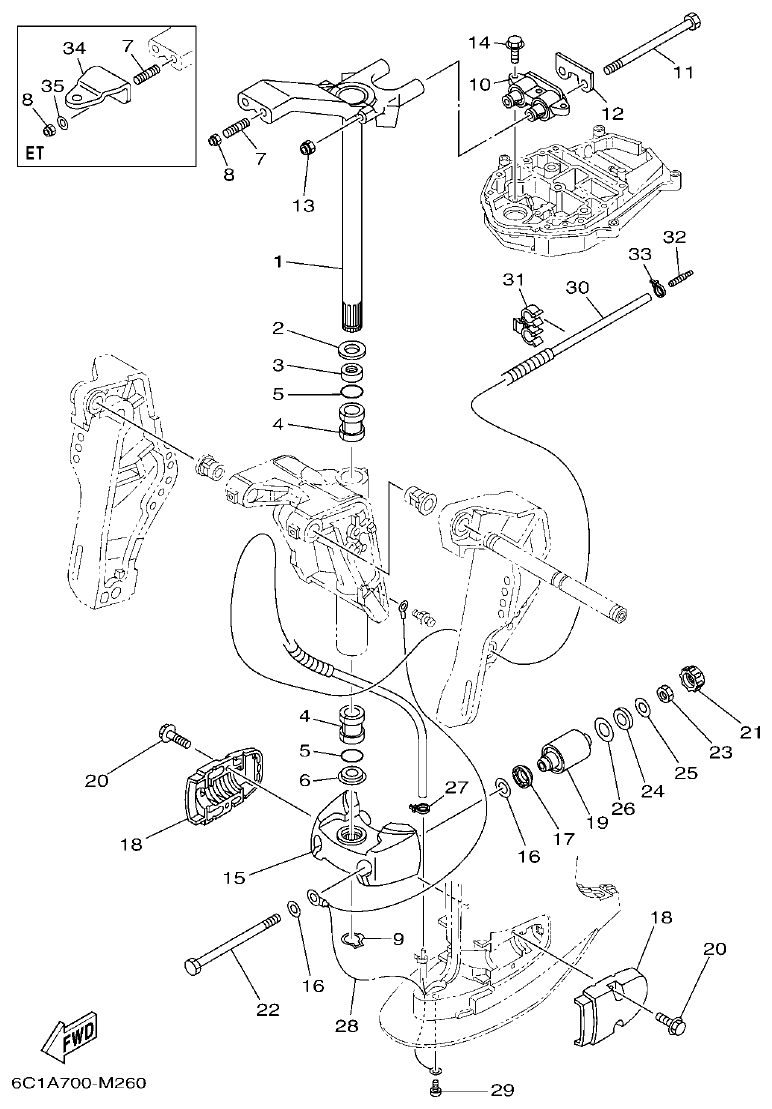 Yamaha F50HET, F60FET, F50HEHD, F60FEHT BRACKET 3 parts diagram